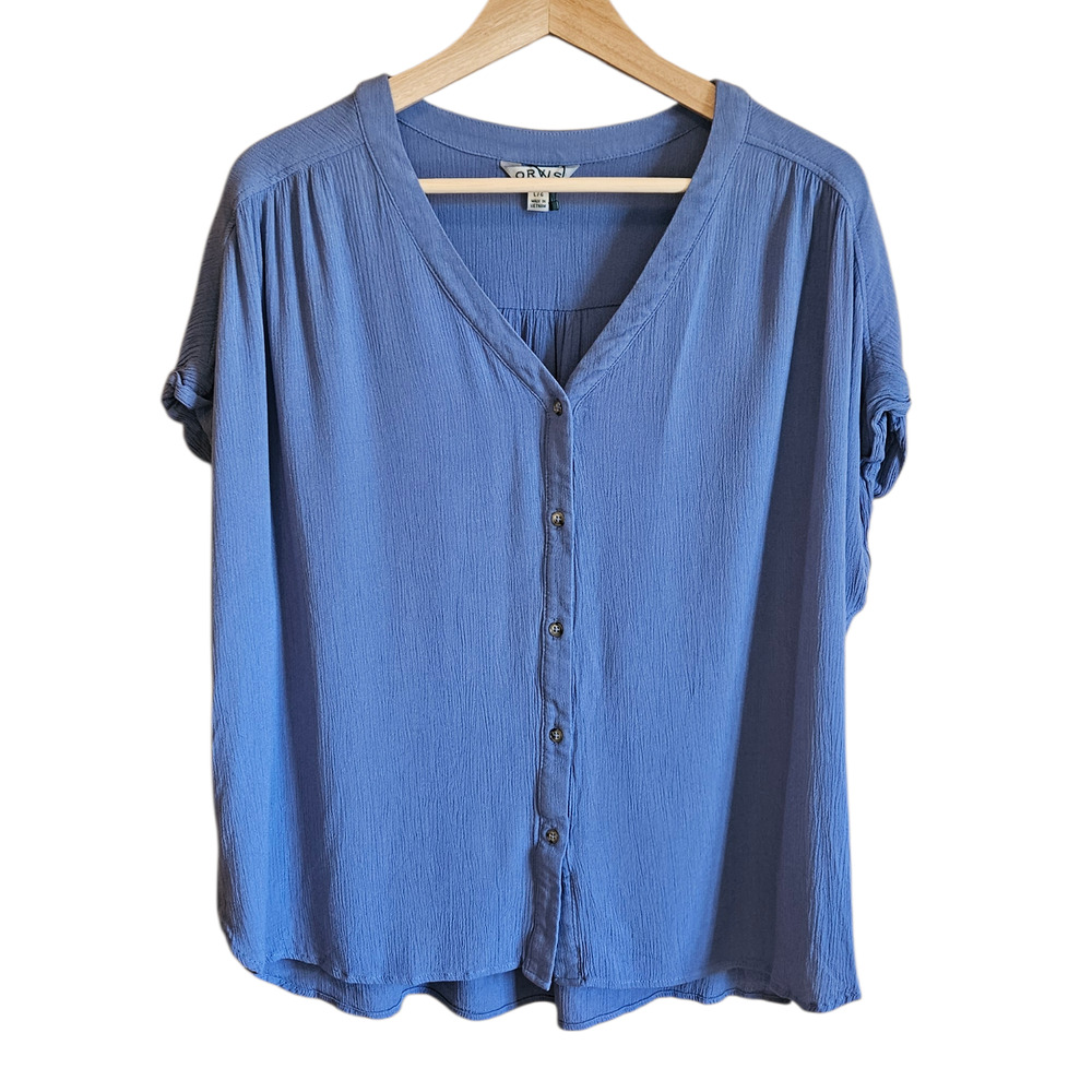 Orvis Classic Collection Periwinkle Blue Textured Rayon Button Down Blouse Large